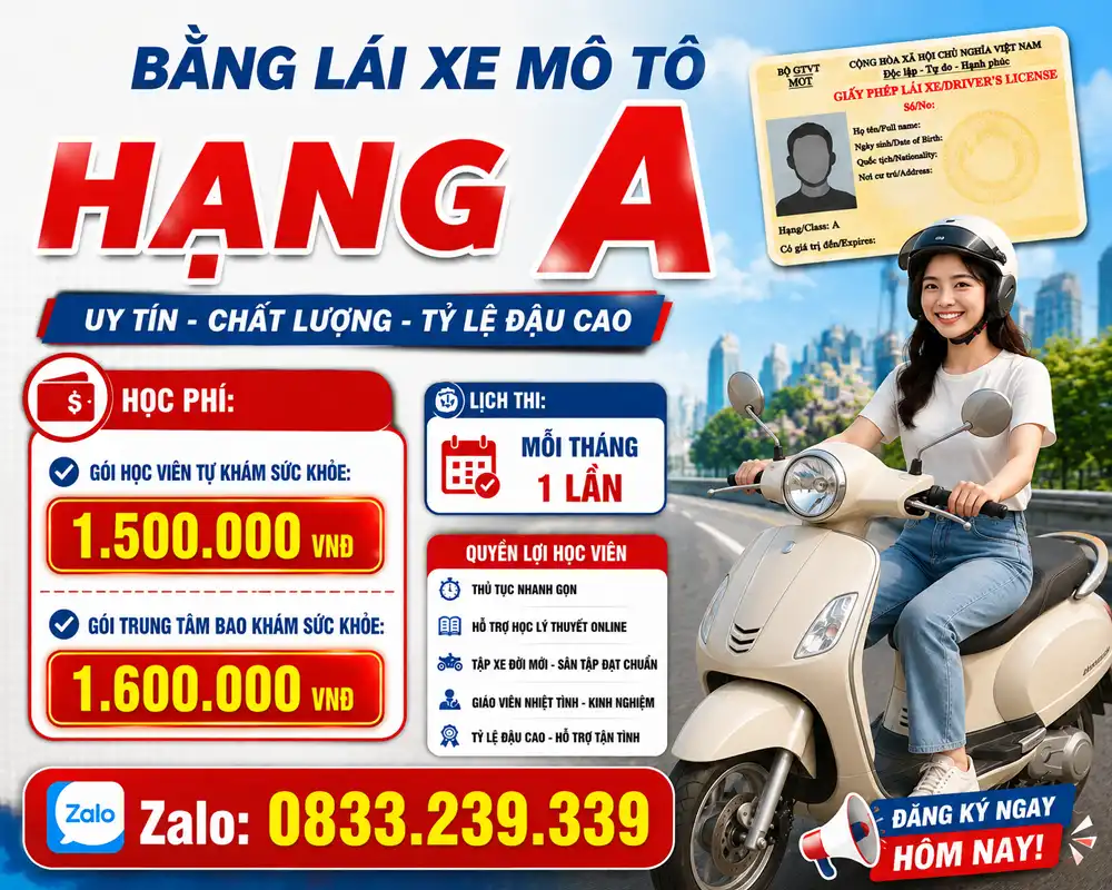 Học Bằng Lái Xe Mô Tô Hạng A Đăng Ký Học Bằng Lái Xe Máy Hạng A khu vực Thủ Đức, Quận 9, Đông Hòa, Bình An, Dĩ An, Tân Đông Hiệp – Thuận An – Tp Hồ Chí Minh